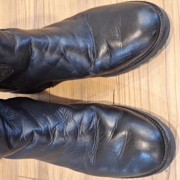 Tory Burch Melinda Black Gray Quilted Leather Riding Boots Equestrian Sz 8.5 - Picture 3 of 12